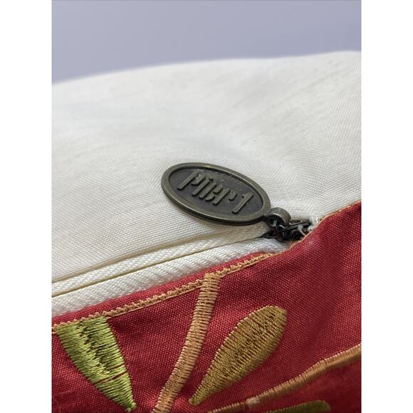 Pier One Throw Pillow w/ Insert Floral Design Embroidered 16x16 Zipper Cheery - Picture 6 of 7
